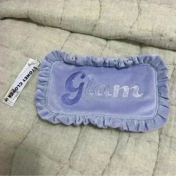 Stoney Clover Lane Galaxy Embroidered Velvet Ruffle Small Glam Pouch - Picture 5 of 5